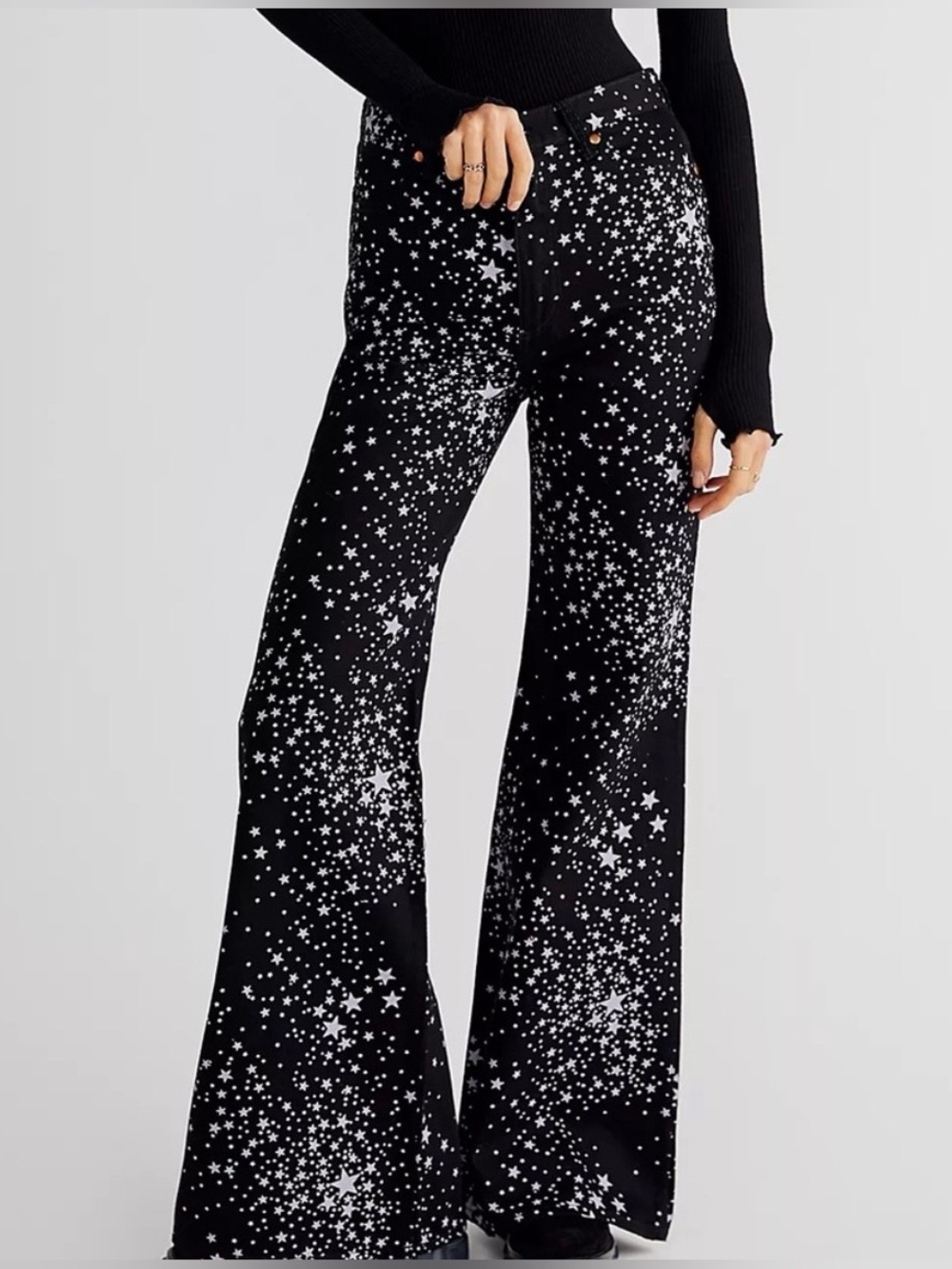 Wrangler X Free People Wanderer High Rise Flare Jeans Star Struck Black Size 30